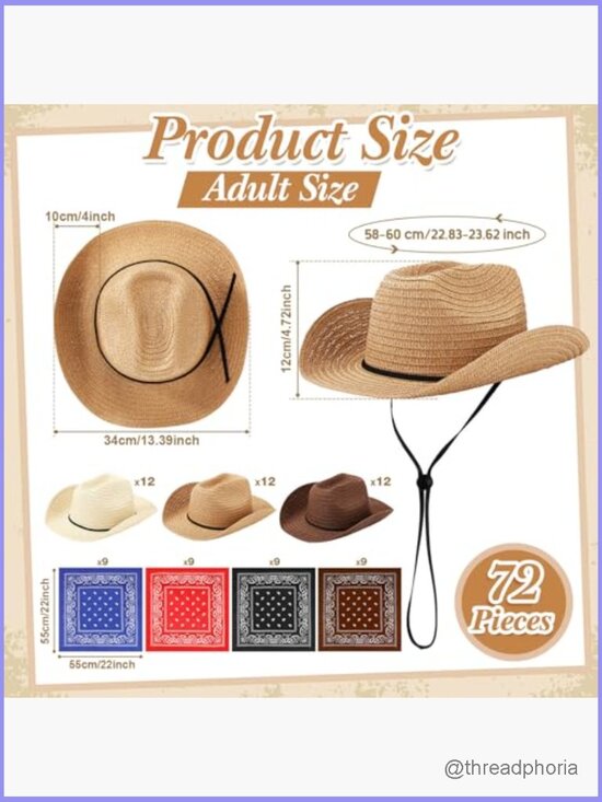 36 Straw Cowboy Hats with Bandanas - Party Favors main image 6